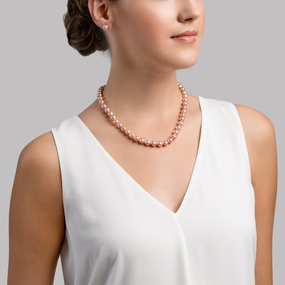 8.0-8.5mm Pink Freshwater Pearl Necklace - AAA Quality - Model Image