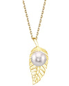 14K Gold Japanese Akoya Pearl Leaf Pendant - Third Image