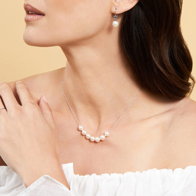 Japanese Akoya Pearl 14K Gold Tincup Celeste Necklace - Model Image