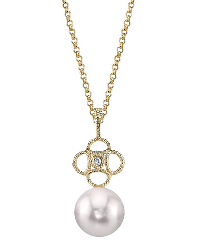 Akoya Pearl & Diamond Lacy Pendant - Third Image