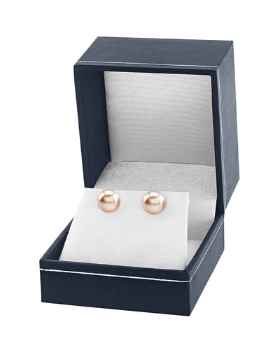 9mm Peach Freshwater Round Pearl Stud Earrings - Third Image
